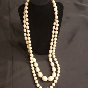 Joan Rivers long Statement necklaces in cream and gold, set of 2